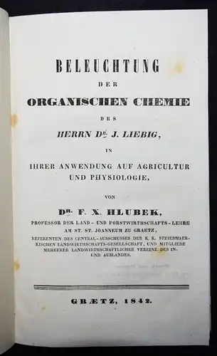 Hlubek, Beleuchtung der Organischen Chemie des Herrn J. Liebig 1842 AGRARCHEMIE