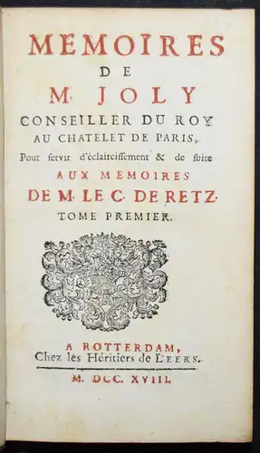 Joly, Memoires - 1718 - POLITIK POLITICS