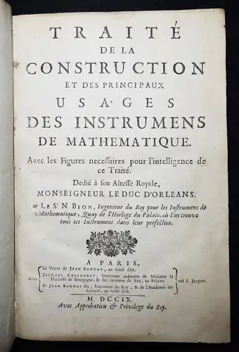 Bion. Traité de la contruction et des principaux 1709 MATHEMATIQUE GEODESIE