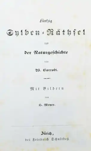 BIEDERMEIER - RÄTSEL Corrodi, Fünfzig Sylben-Räthsel - 1844