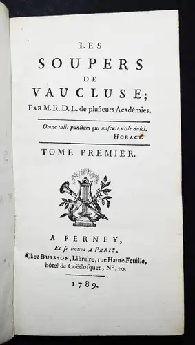 Renaud de La Grelaye, Soupers de Vaucluse - 1789 GASTRONOMIE KORSIKA GASTRONOMIE