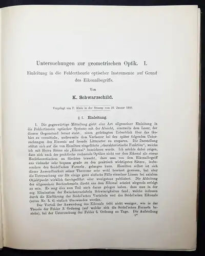 Schwarzschild - Untersuchungen...1905 FUNDAMENTALES WERK ! OPTIK ASTROPHYSIK