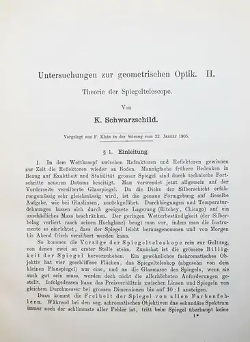 Schwarzschild - Untersuchungen...1905 FUNDAMENTALES WERK ! OPTIK ASTROPHYSIK