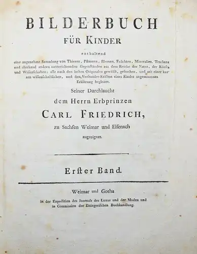 Bertuch, Bilderbuch für Kinder 1790 ORBIS PICTUS ZOOLOGIE BOTANIK TECHNIK VULKAN