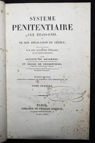 Beaumont et Tocqueville, Système penitentiaire...1836 PRISONS AMERICA GEFÄNGNIS