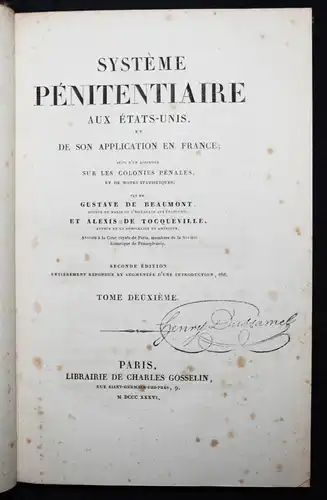 Beaumont et Tocqueville, Système penitentiaire...1836 PRISONS AMERICA GEFÄNGNIS