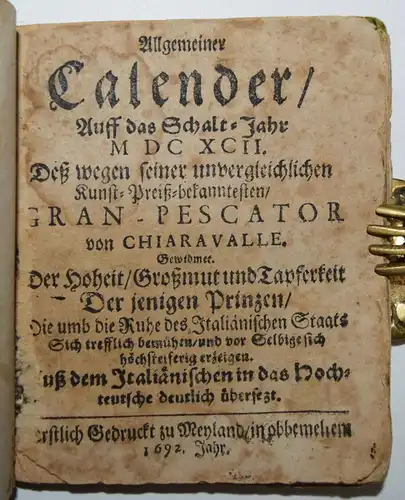 Kalender – Allgemeiner Calender - 1692 ALMANACH ASTROLOGIE ASTROLOGY
