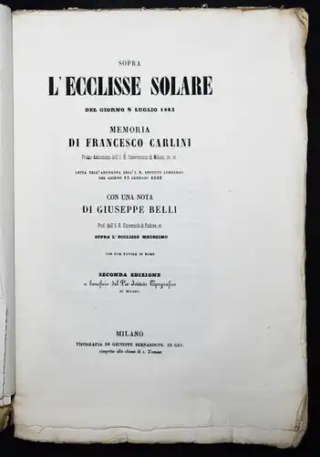Carlini, Sopra l’ecclisse solare - 1842 ASTRONOMIE SONNENFINSTERNIS