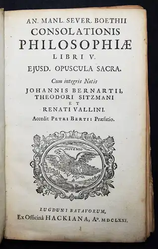 Boethius, Consolationis philosophiae - 1671 ALTPHILOLOGIE