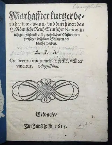 Warhaffter kurtzer bericht, wie, wann…1615 FLUGSCHRIFT Dreissigjähriger Krieg