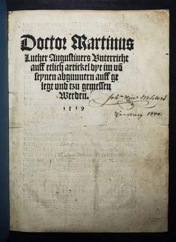 Luther, Unterricht auff etlich artickel dye im v...1519  FLUGSCHRIFT REFORMATION