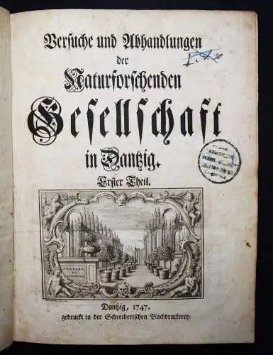 Abhandlungen der Naturforschenden Gesellschaft in Danzig 1747 PHYSIK ASTRONOMIE