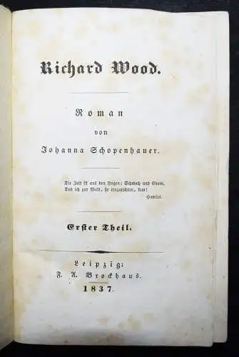 Schopenhauer, Richard Wood - 1837 ERSTE AUSGABE