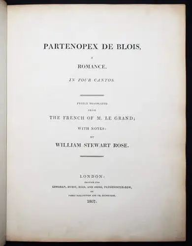 Rose, Partenopex de Blois, a Romance in four cantos - 1807 HOLZDECKEL-EINBAND