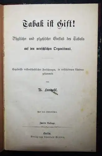 Lundahl, Tabak ist Gift ! - 1867 ZIGARETTEN RAUCHEN