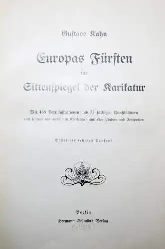 Kahn. Europas Fürsten - Erste Ausgabe - 1908 KARIKATUREN CARICATURES