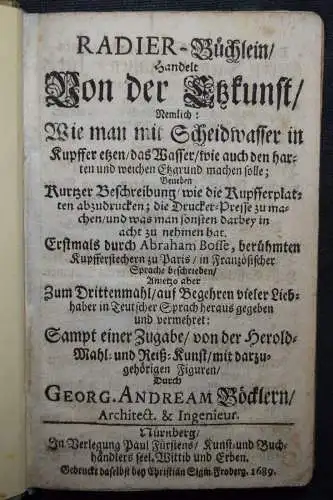 Bosse. Radier-Büchlein - 1669 KUNSTGESCHICHTE DRUCKKUNST RADIEREN ÄTZEN