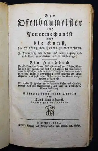 Matthaey, Der Ofenbaumeister und Feuermechanist - 1830 OFEN OFENBAU