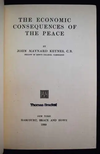 Keynes, The economic consequences of the peace - 1920 WORLD WAR I