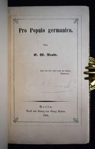 PRACHTVOLLER JUGENDSTIL-MAROQUIN-HANDEINBAND SIGNIERT - Arndt, Pro populo...