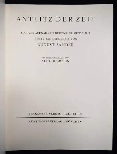 August Sander, Antlitz der Zeit. Kurt Wolff 1929 mit ORIG.-SCHUTZUMSCHLAG