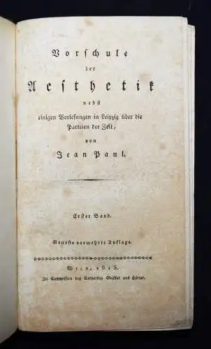 Jean Paul. Vorschule der Aesthetik. Gräffer & Härter 1815 - ÄSTHETIK