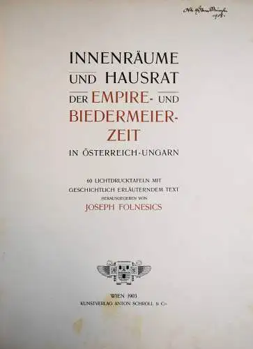 Folnesics, Innenräume und Hausrat der Empire- und Biedermeierzeit BIEDERMEIER