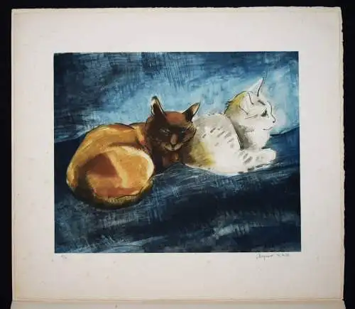 Nam, Chats - 1935 UNIKAT ! SIGNIERT 6 ORIG.-AQUARELLE 5 ORIG.-RADIERUNGEN KATZEN