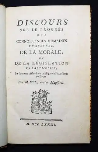 Servan, progres des connaissances humaines 1781 WIRTSCHAFTSGESCHICHTE FINANCE