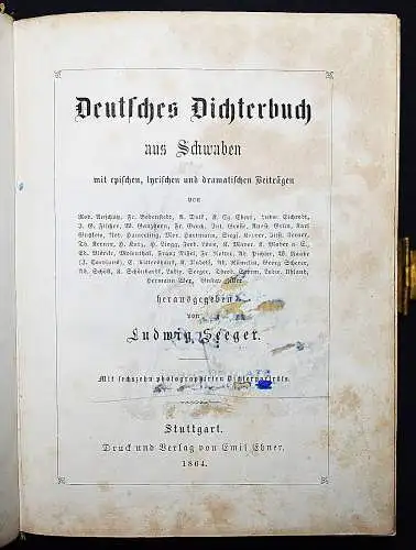 MÖRIKE STORM ORIG.-PHOTOGRAPHIEN Seeger, Deutsches Dichterbuch aus Schwaben 1864