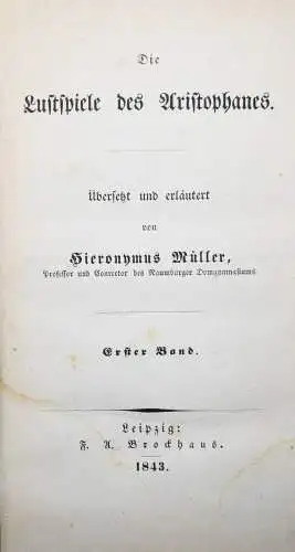 Aristophanes. Die Lustspiele 1843 3 Bände - Antike - Altphilologie