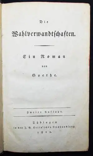 Goethe, Die Wahlverwandtschaften. Cotta 1810