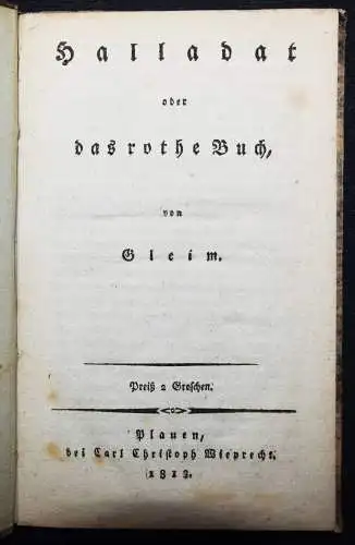 Gleim, Halladat oder Das rothe Buch 1813 ORIENT ORIENTALISMUS