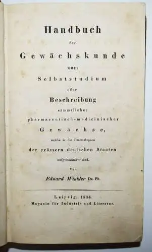 Winkler, Handbuch der Gewächskunde - 1850 BOTANIK PHARMAZIE