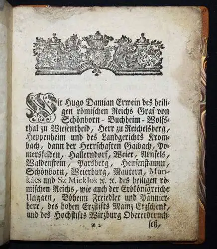 Polizeyverordnung für die Gräflich-Schönbornischen Unterthanen 1779 POLIZEI