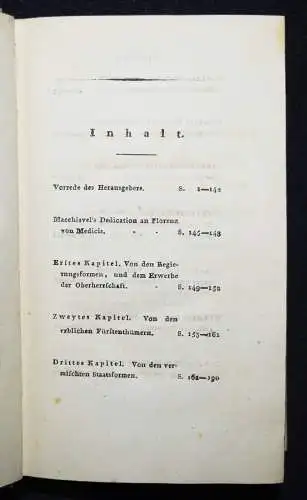 Macchiavelli, Der Fürst - 1805 EINZIGE AUSABE DIESER ÜBERSETZUNG - MACHIAVELLI