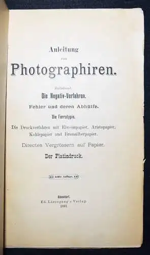 Sternberg - Anleitung zum Photographiren - 1891 - NEGATIV-VERFAHREN - FERROTYPIE