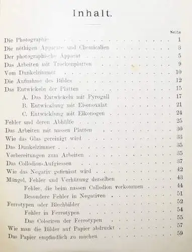 Sternberg - Anleitung zum Photographiren - 1891 - NEGATIV-VERFAHREN - FERROTYPIE