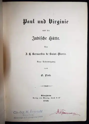 Robinsonade – Bernardin. Paul und Virginie. Pforzheim 1840 ERSTE AUSGABE