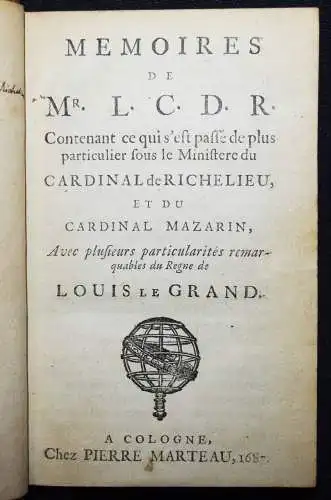 Courtilz de Sandras, Memoires De Mr. L. C. D. R. 1687 GESCHICHTE FRANKREICH