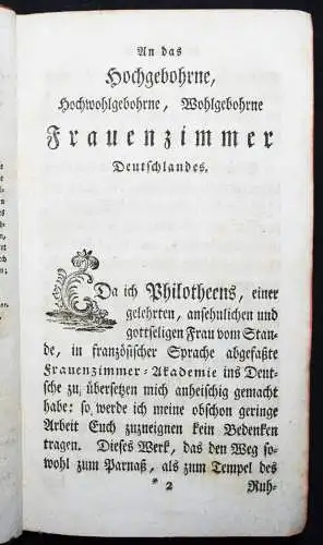 Erdt, Philotheens Frauenzimmer-Akademie 1783 FRAUENEMANZIPATION FRAUEN