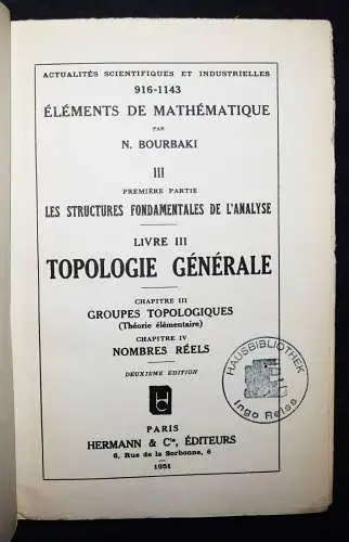 BOURBAKI, Elements de mathematique MATHEMATIK