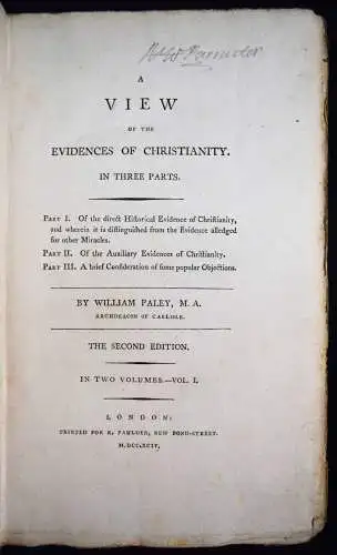 Paley, A view of the evidences of Christianity - 1794  RARE SECOND EDITION