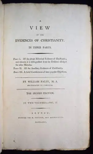 Paley, A view of the evidences of Christianity - 1794  RARE SECOND EDITION