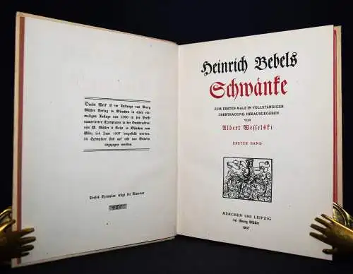 Bebel, Schwänke. G. Müller 1907 NUMMERIERT 1/1000 Ex. BAROCKLITERATUR