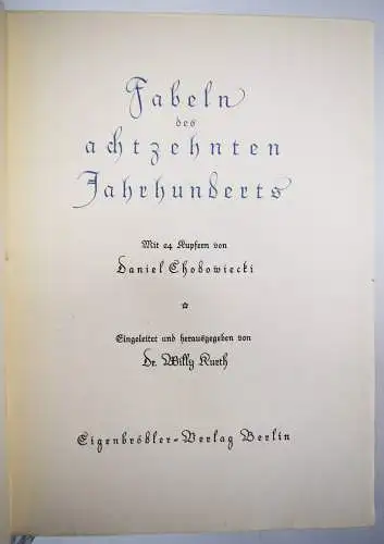 Kurth, Fabeln des achtzehnten Jahrhunderts 1923 HANDEINBAND NUM 18/25 Ex.