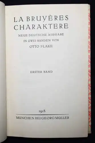 La Bruyere, Charaktere. Georg Müller 1918 HALB-PERGAMENT-AUSGABE