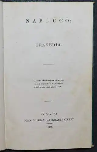 Niccolini, Nabucco - Erste Ausgaben - 1819 - Florenz - Drama - dramma