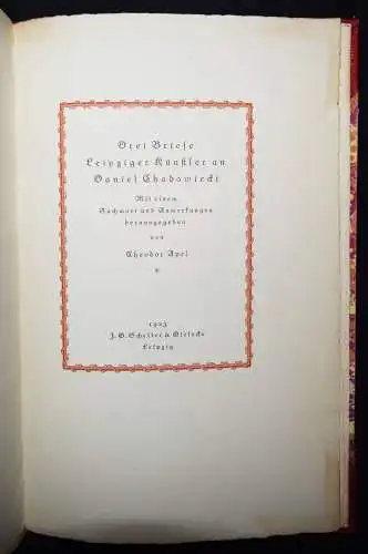 Apel, Drei Briefe Leipziger Künstler an Daniel Chodowiecki 1923 NUMMERIERT 1/500