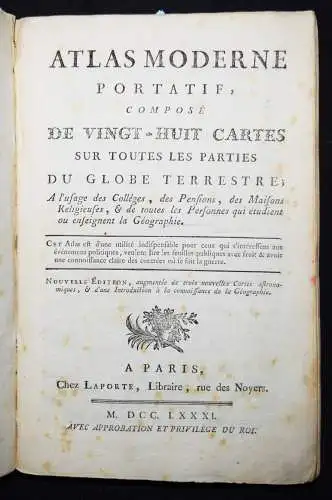 Domairon, Atlas moderne portatif - 1781 ATLAS ATLANTEN SCHULATLAS